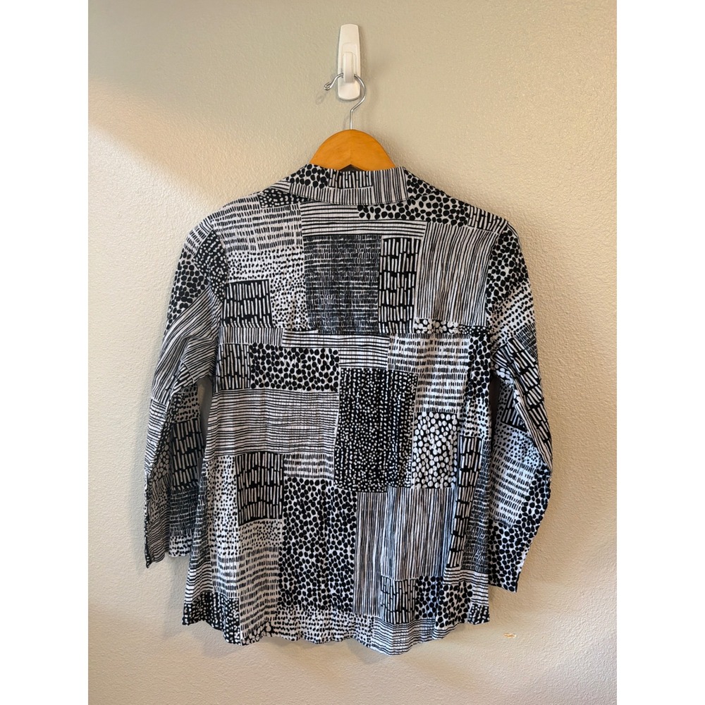 Habitat Button Down Shirt Womens XS Putty‎ Black White Patch Crinkle NEW - Picture 2 of 8
